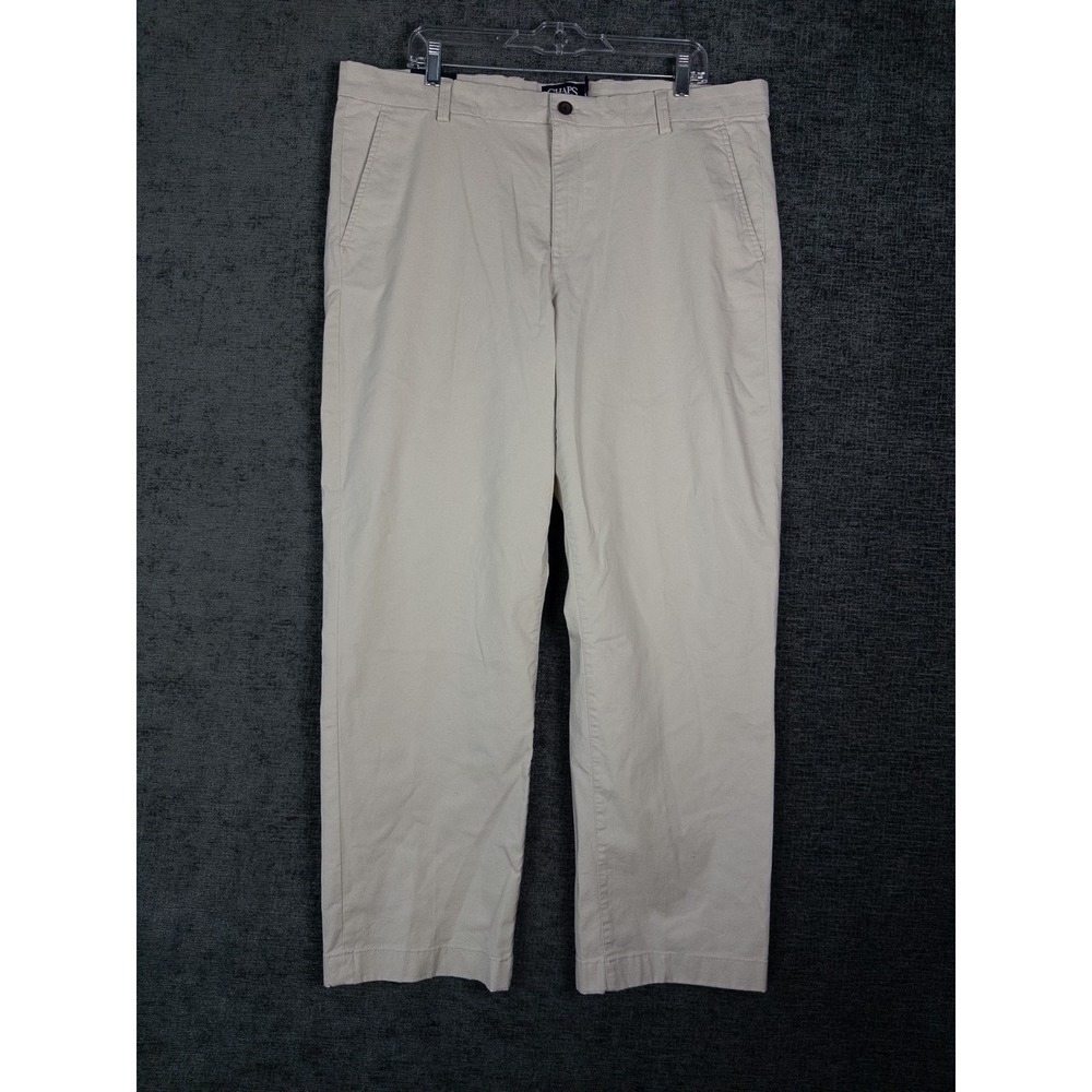 NWT Chaps Chino Pants Mens 38x30 Ivory Flat Front Casual Stretch Straight Fit